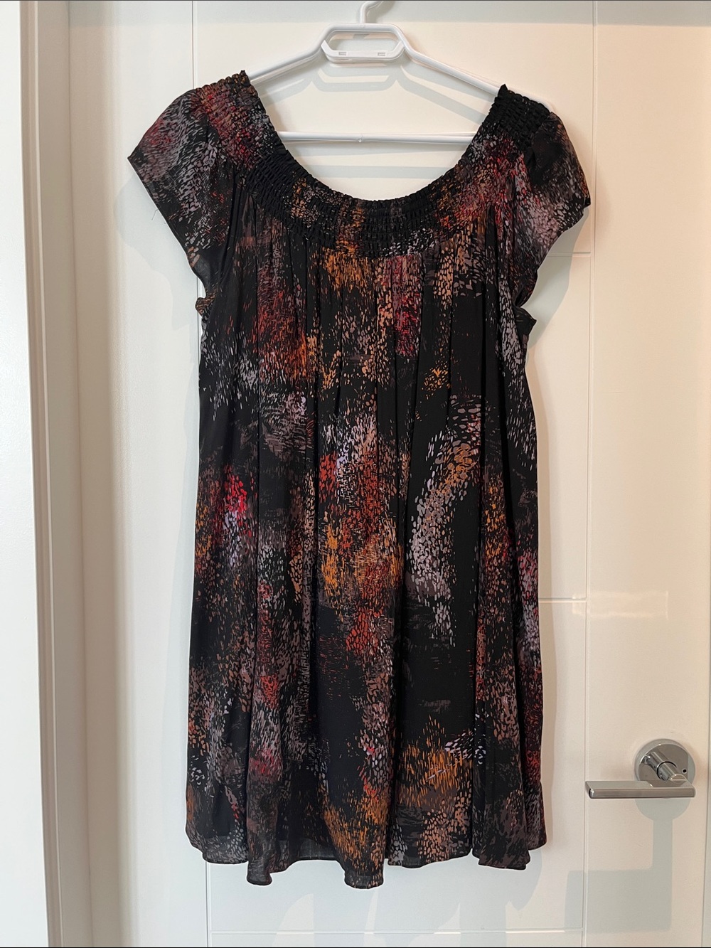 Aritzia Talula Black Dress with Multicolor Abstract Print